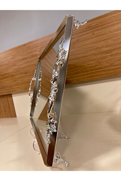 PLUS HOME Tray with Rice and Mirror, Handle and Stand Model, Large Size, Silv...