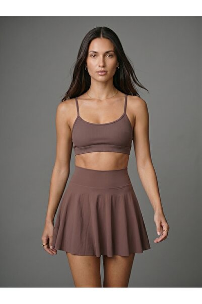 Noe Collection Kadın İç Taytlı Yüksek Bel Pileli Spor Tenis Eteği Kahverengi