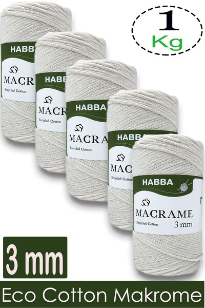 habba respect 1 Kilo Habba Cotton Macrame 3 mm - (Pack of 5) - 102