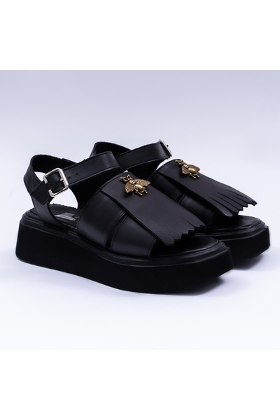 VAGAM Women 'Sandals Made of Genuine Leather Black