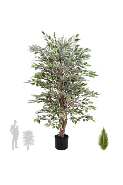 Roberto Rossi Copac artificial H120cm Ficus cu 2160 frunze mini verzi cu alb