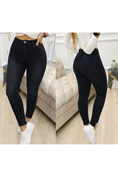 Generic Brand Blugi skinny cu model rupt pentru femei talie înaltă