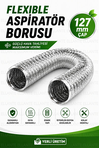 ellante 127 mm Flexible Aspiratör Borusu Alüminyum Havalandırma Kanalı Davlum...