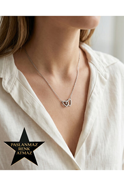 stainless steell 316L Steel Silver Nested Hearts Women's Necklace