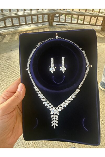 Blotch Modern Stylish and Elegant Zircon Stone Evening Dress Necklace Earring...