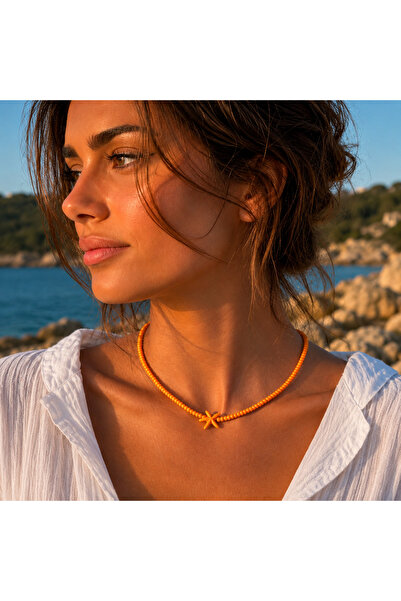 Stoneday Orange Starfish Tipped Orange Coarse Sand Bead Necklace