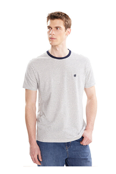 Ted Baker Beyaz-Lacivert Erkek Standart Fit Çizgili T-Shirt TBMRTS2000