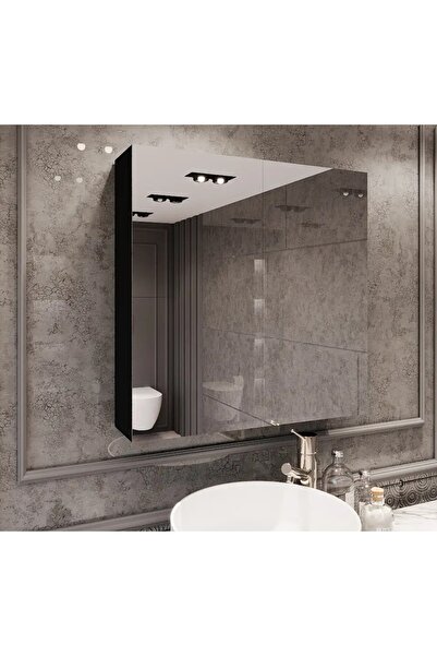 DAKORA HOME 2 Kapaklı (SİYAH) 70X70 Aynalı Banyo Dolabı Çok Amaçlı Banyo Dolabı
