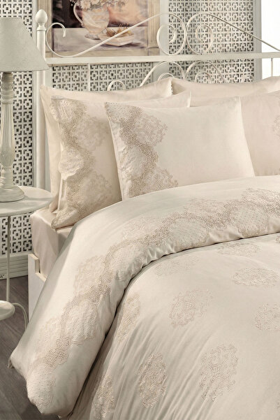 Nazik Home Simena Embroidered Cotton Satin Double 6-Piece Duvet Cover Set