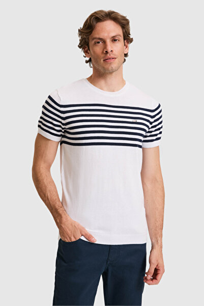 U.S. Polo Assn. Erkek Slim Fit Bisiklet Yaka Beyaz Triko Tişört 50325115-VR013