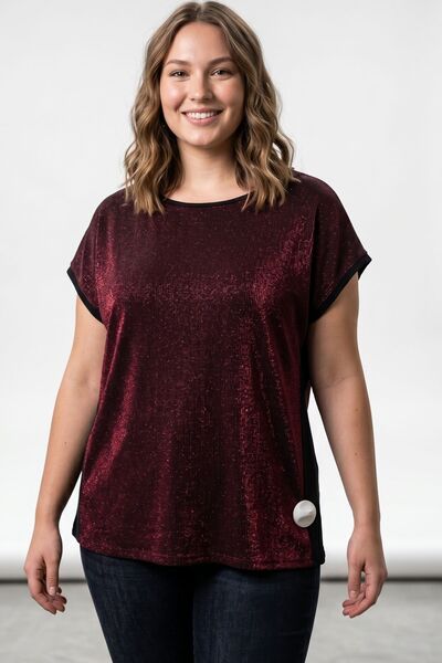 Maya Butik Bordo Sıfır Yaka Önü Payetli Abiye Bluz - 21971