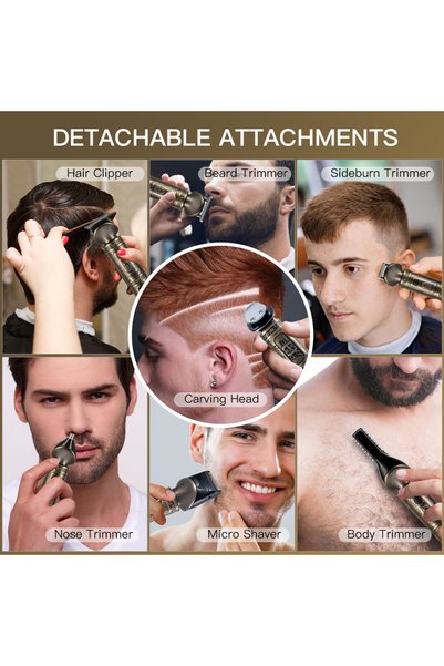 Scttomon Beard Trimmer Kit Professional Hair Clipper Zero Gapped T-Blade Electric Shaver Razor Nose Body For Men Cordless Grooming 7 In 1