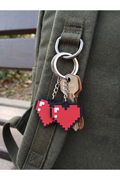 3D Layshop Set of 2 Pixel Heart Keychains - Gamer Couple and Lover Combinatio...