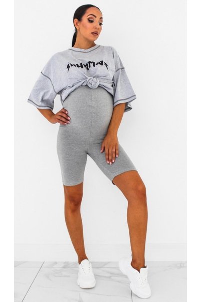 Merlot Elastic Waist Viscose Gray Melange Short Maternity Leggings