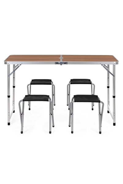 SERSIMO Set masă pliabilă de camping cu 4 scaune, înălțime reglabilă, 120x60x...
