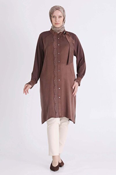 ottoman wear Behrem Büyük Beden Tesettür Tunik Kahve OTW23043