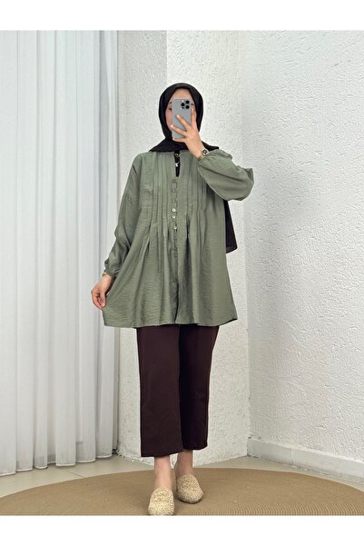 Holehola Maroria Pleated Buttoned Shirt-Na803 Green