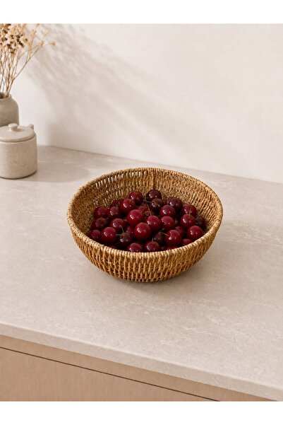 LEONEV Rattan Basket Round Fruit Tray Organizer 22X10 cm