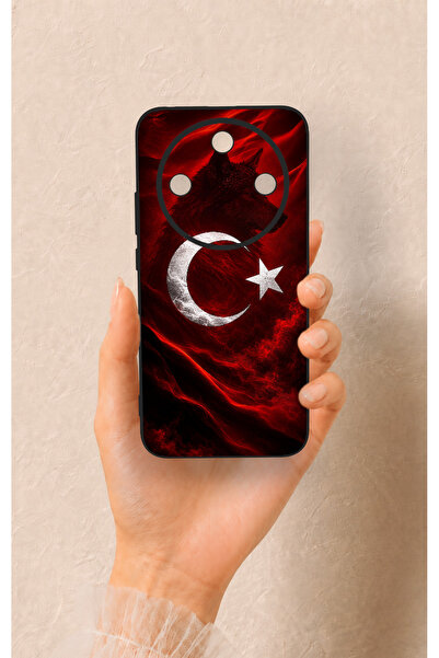 Vip Case Honor Magic 8 Lite Uyumlu Kurt Türk Bayrağı Desenli Silikon Kılıf