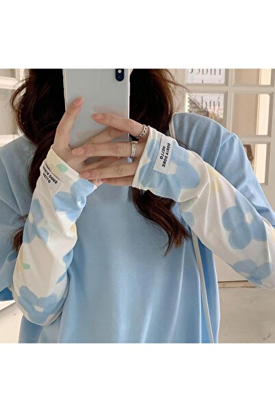 Choice3 light blue Summer Sunscreen Sleeves Girls Flower Star Print Ice Silk ...