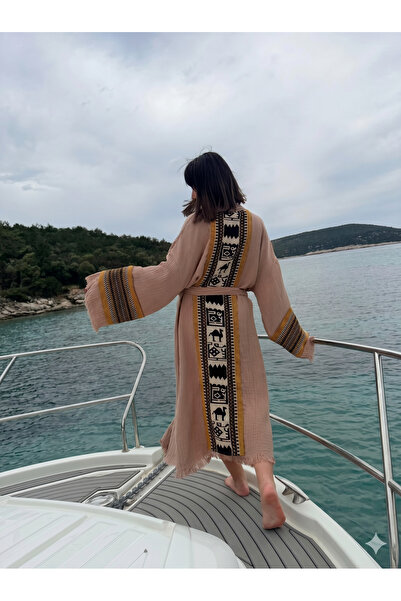 HilyMily Kimono Hardal Develi % 100 Pamuklu Standart Beden