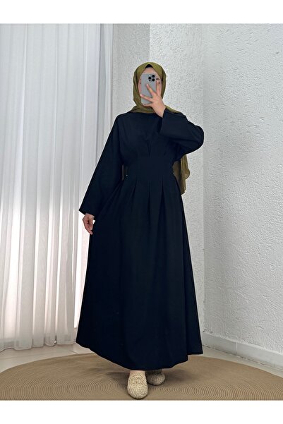MİHRA STORE Güldan Side-Cinch Pleated Dress-En814 Black