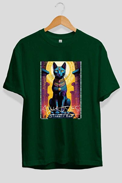 Ankhises T-shirt  "For the Love of Cats " με πράσινο σχέδιο γάτας στο μπροστι...