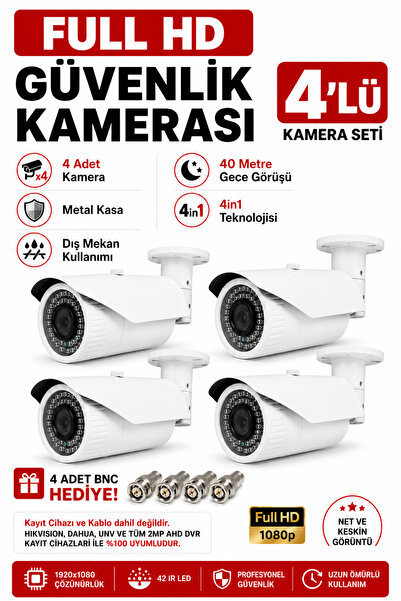 Naystek 4'lü Full HD 1080P Güvenlik Kamerası Seti - 40 Metre Gece Görüşlü - S...