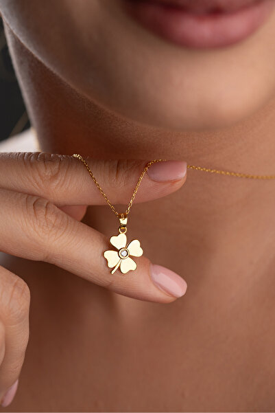 Silvano Jewelry 925 Ayar Gümüş Zirkon Tektaş Yonca Kolye