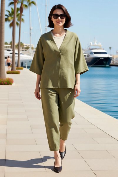 BENERLY Women's Plus Size V-Neck Sleeveless Woven Blouse Pants Set Regular Fi...