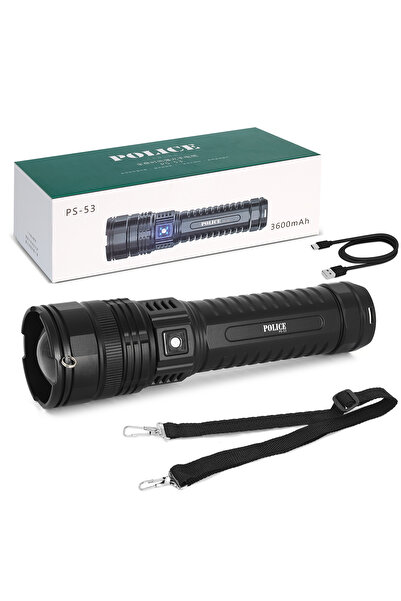 instatech Police PS-53 Şarjlı El Feneri P90 LED Zoomlu Power Bank Özellikli U...