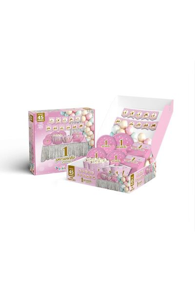 luvissi shelves 1 Year Old Pink Birthday Party Set for 8 People 45 Pieces