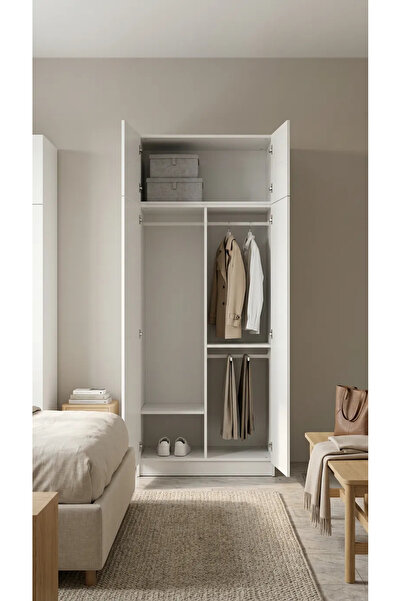 wode studio 225 CM BOY 2 KAPAKLI BEYAZ GARDIROP 225-90-45 AYMANAS MODELİ