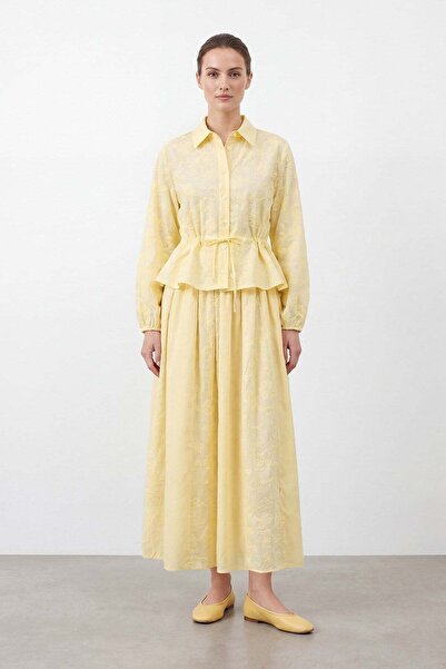 Puane Kadın Naturel Dokulu Brode Etekli Takım -14505TKS - YELLOW