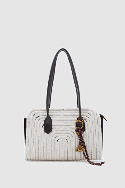 Shule Bags Giorno Charmed slamnata torba za rame krem boje