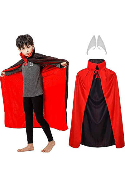 OEM Costum Vampir Copii, Set 5 Piese, Pelerină 108 cm, Negru/Roșu, Accesorii ...