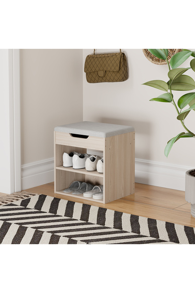 Topone1Topone1 36cm Storage Bench with Hidden Lift-Top Cabinet & Padded Cushi...