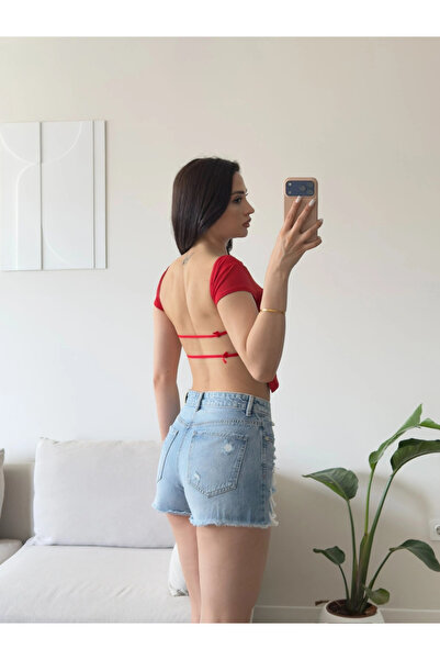 Zoom Butik Sırt Dekolte Crop - KIRMIZI