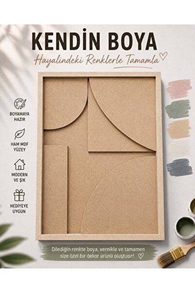 ModaDiyos Duvar Panosu Boyamaya Hazır Geometrik MDF Tablo – Kendin Boya DIY D...