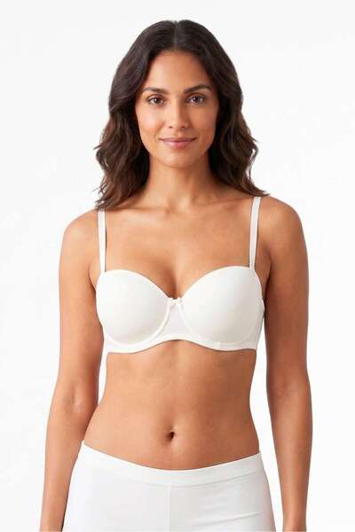 OBJE Women's Ecru Strapless Non-Padded Bra with Transparent Back Detail