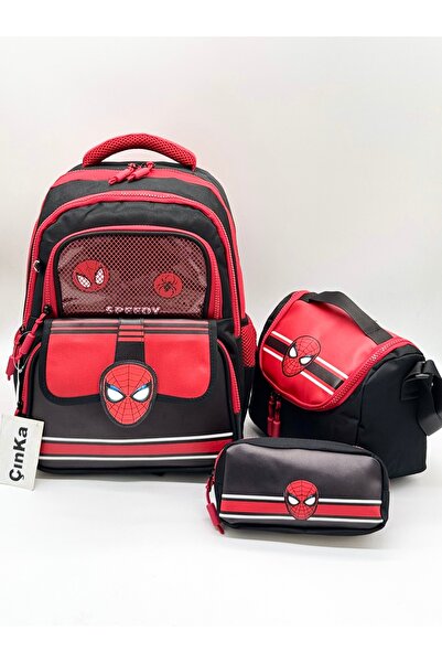 Çınka Bags مجموعة حقيبة ظهر مدرسية للأولاد بتصميم العنكبوت مع حافظة للغداء ال...