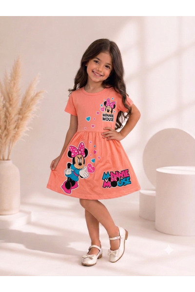 KİDSPİTİRCİK ROCHIE PENTRU FETE CU IMPRIMEU PUDRĂ, 100% BUMBAC, BUMBAC PIEPTĂNAT