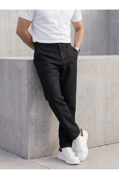 BASEL.CO Pantaloni eleganți din in cu suport pentru talie