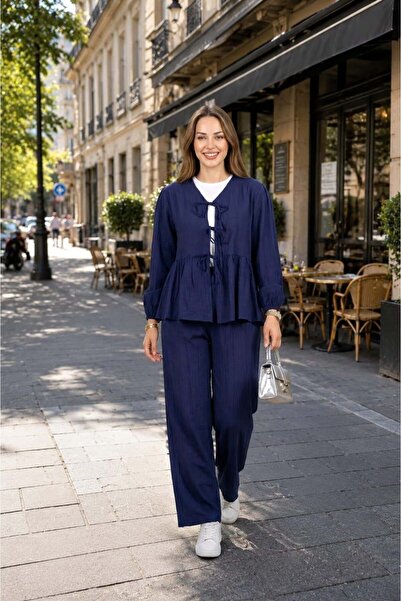 Hb Harma Time Butik Women's Tie-Dye Strawberry Fabric Navy Blue Tunic Pants D...