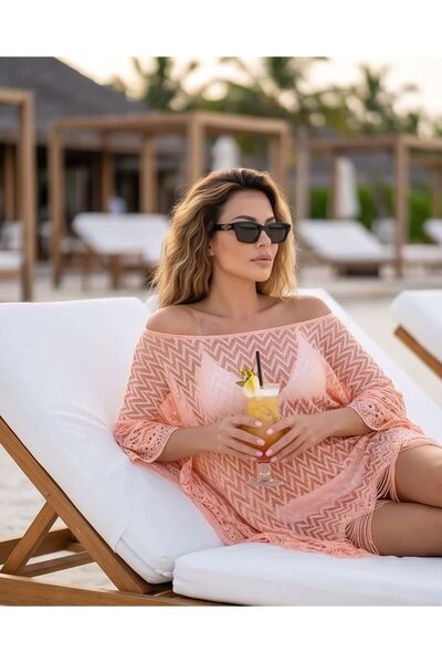 Trend Kapında Čipkani pareo za plažu sa zigzag uzorkom i resama - Mini haljin...