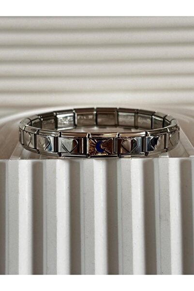 bijoux uniques سوار إيطالي على شكل قلب مع حلية على شكل قمر