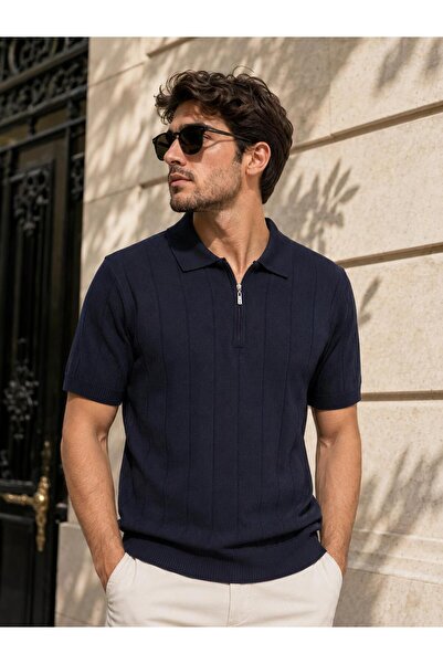 ModaYaren TRICOU BĂRBAȚESC ELEGANT CU GULER POLO ȘI FERMOAR, CU TĂIERE COMODĂ