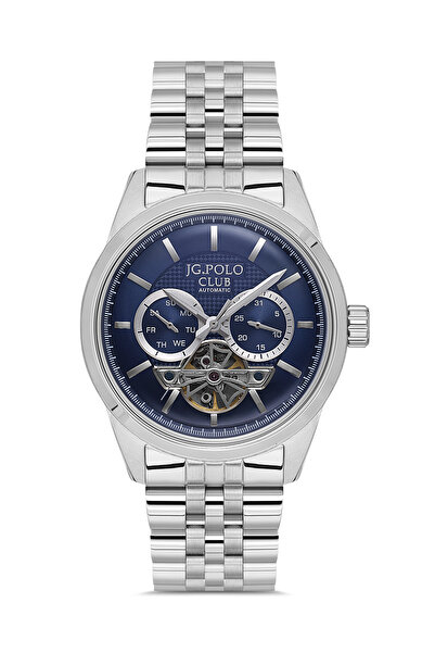 JG. Polo Club Men's Silver Metal Cord Navy Blue Dial Automatic Wrist Watch 2 ...