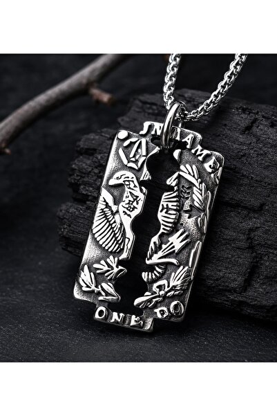 voyageaccessory Vintage Razor Necklace with Stainless Steel Eagle Motif
