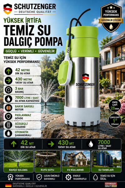 SCHUTZENGER 42Hx DALGIÇ SU POMPASI OTOMATİK SÜZGEÇLİ 4 Hq TEMİZ SULAR İÇİN PA...